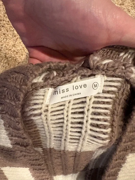 Chunky Checkerboard Cardigan Sweater - Brown & Cream - Picture 3 of 3